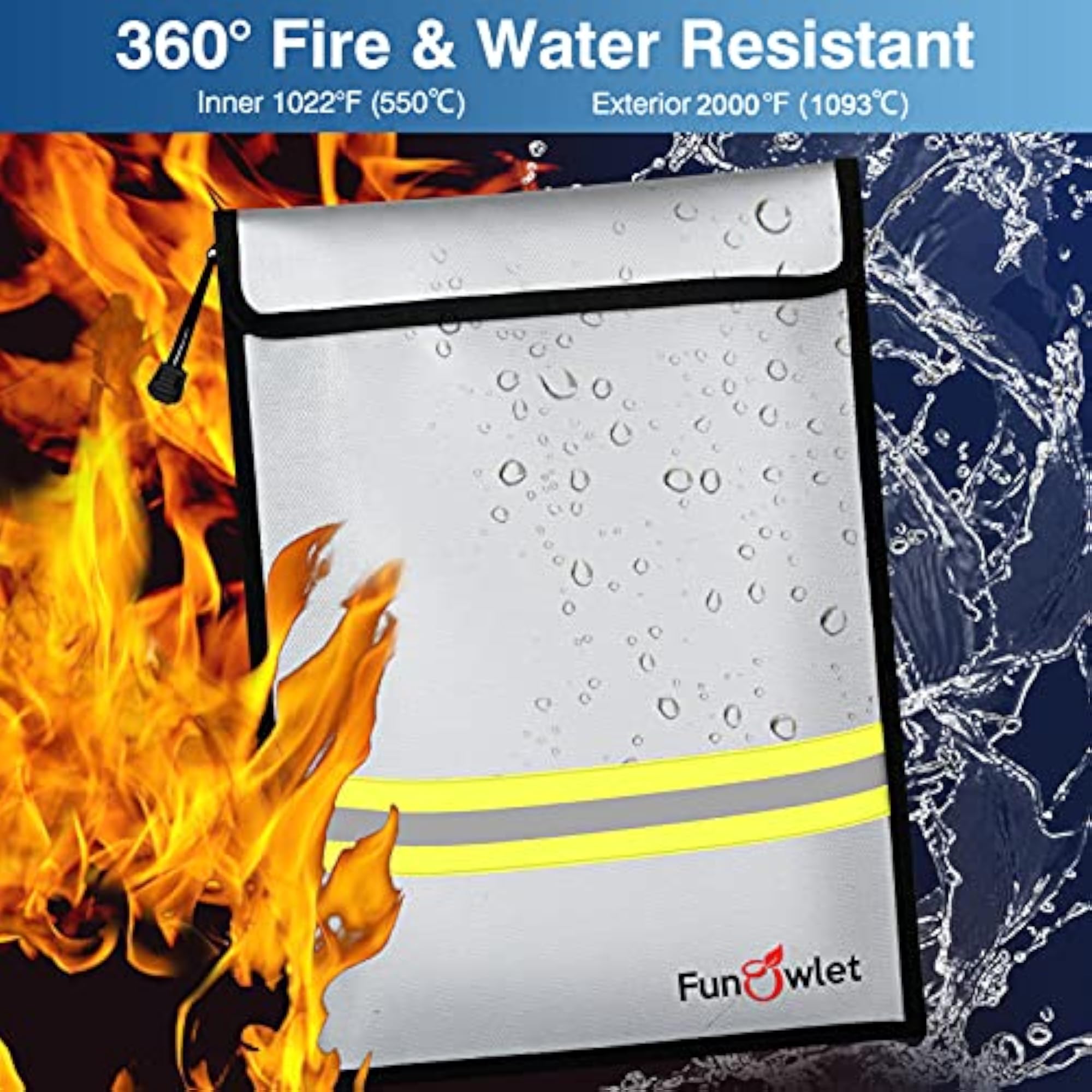 Fireproof Waterproof Money Document Bag - 2 Pack